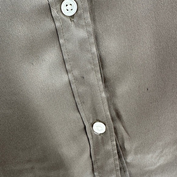 Ann Taylor LOFT Green Satin Crew Neck Long Sleeve Button Back Career Top Medium - Picture 6 of 11